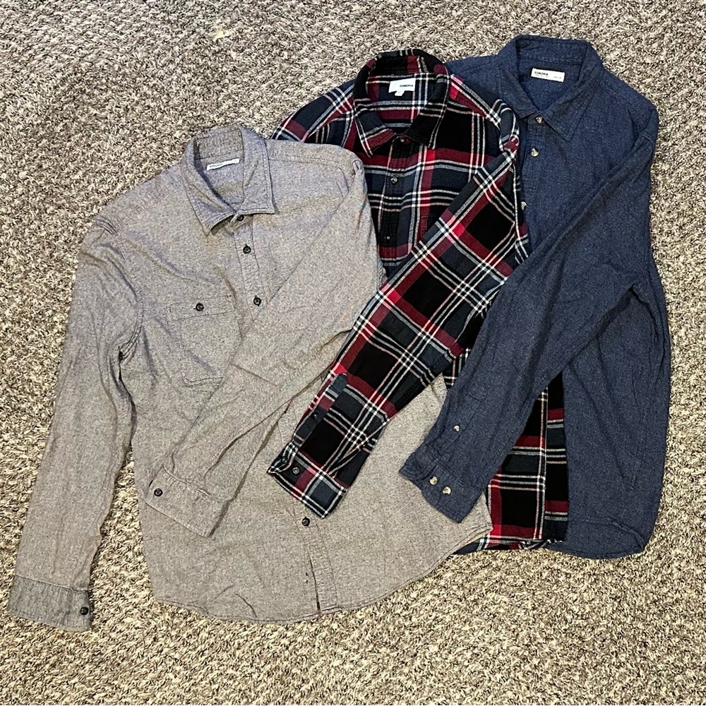 3 Sonoma flannel shirts soft - Large EUC